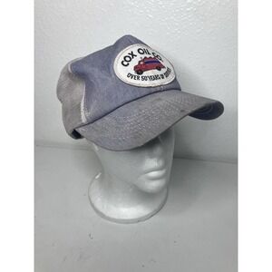 Vintage COX Oil Co Hat Patch Trucker Snapback Blue USA Made